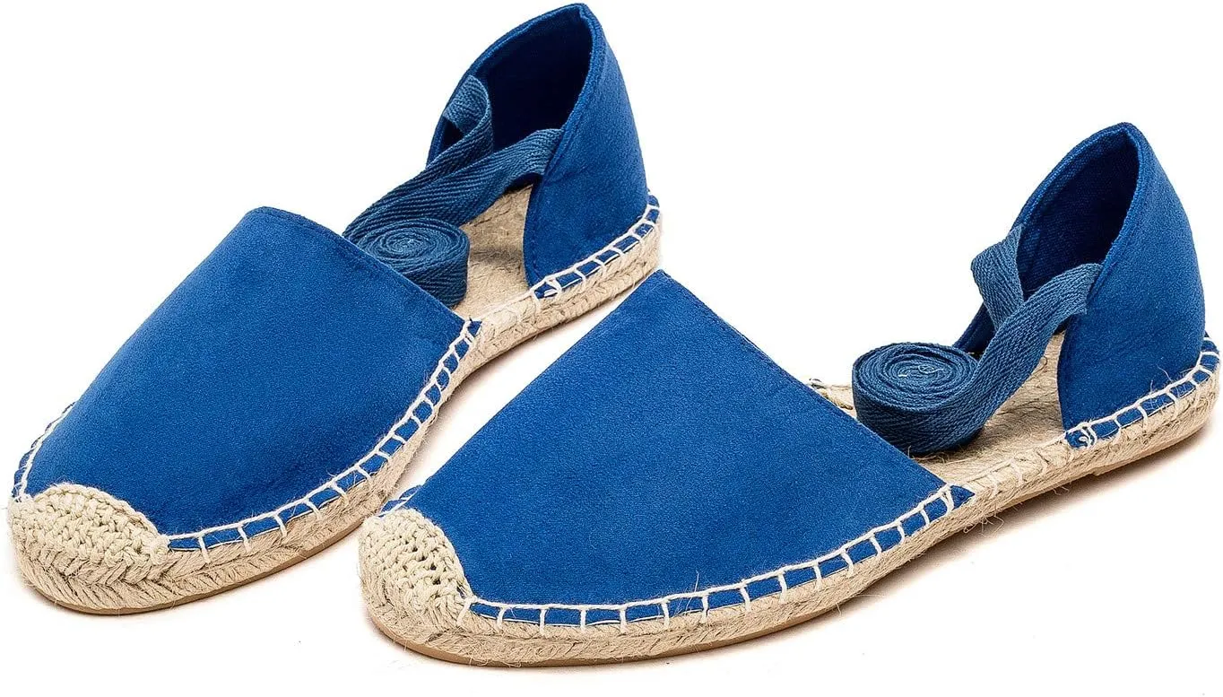 U-lite Women's Suede Cap-Toe Tie-up Ankle Strap Espadrille Flat Sandals