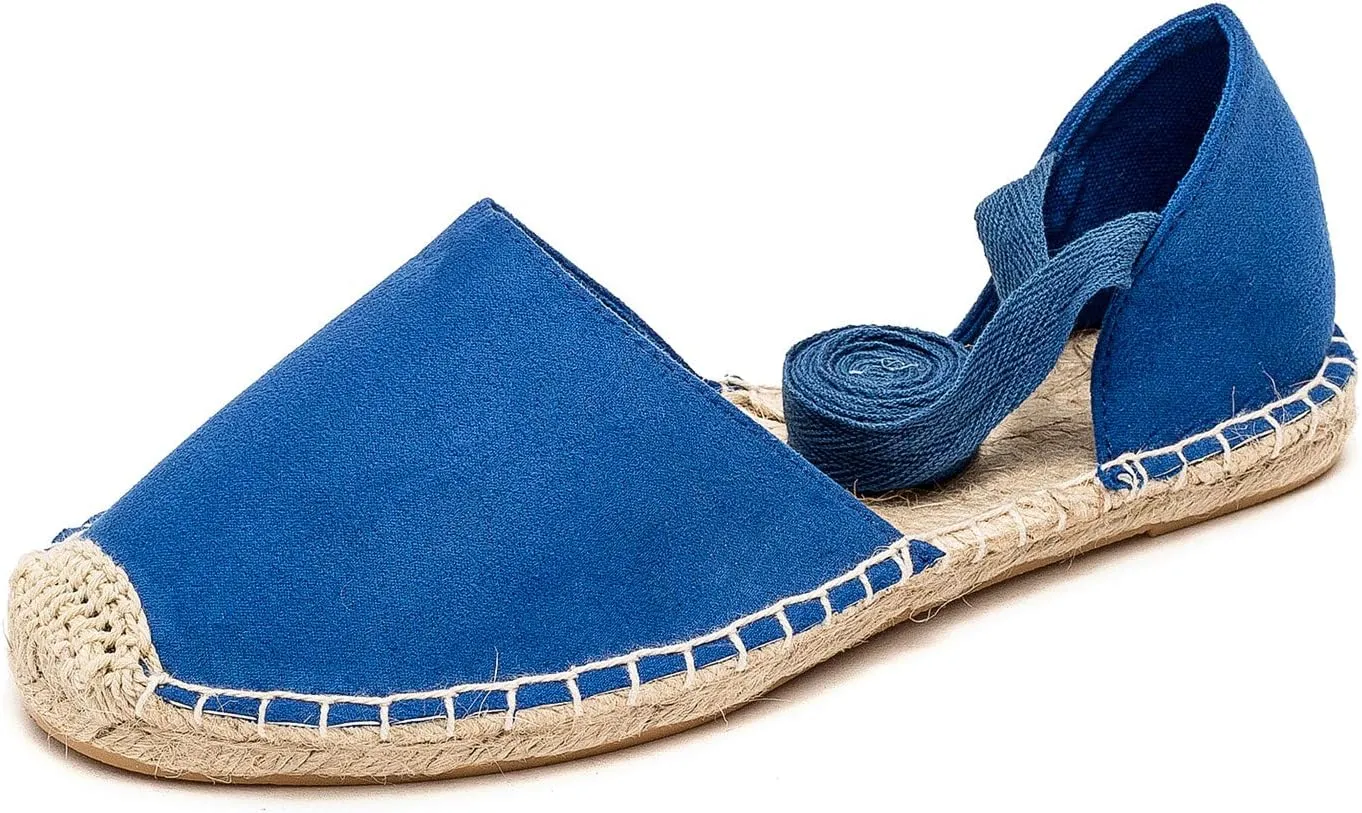 U-lite Women's Suede Cap-Toe Tie-up Ankle Strap Espadrille Flat Sandals