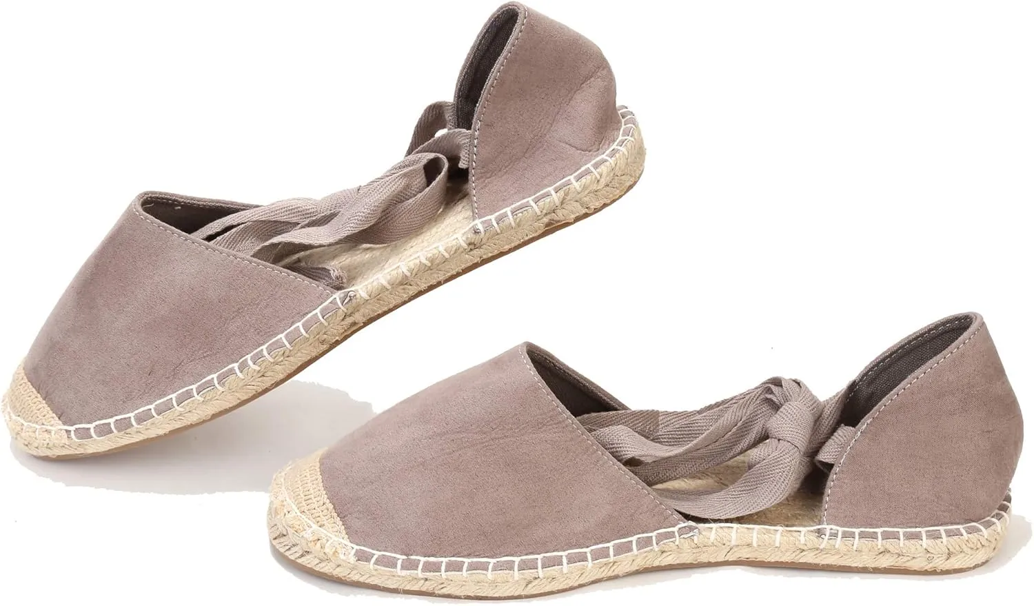 U-lite Women's Suede Cap-Toe Tie-up Ankle Strap Espadrille Flat Sandals