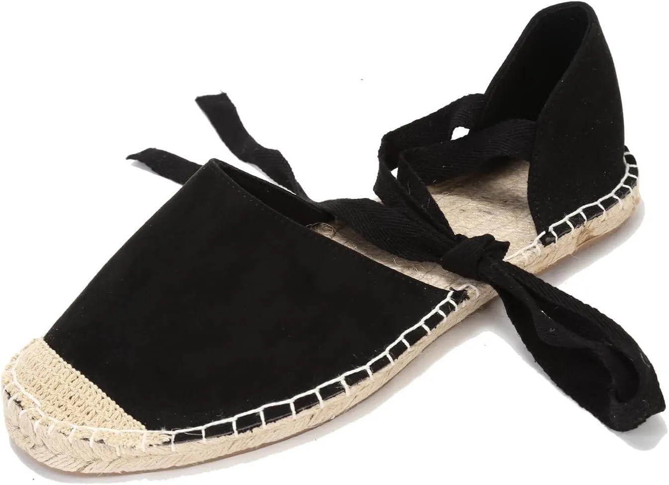 U-lite Women's Suede Cap-Toe Tie-up Ankle Strap Espadrille Flat Sandals