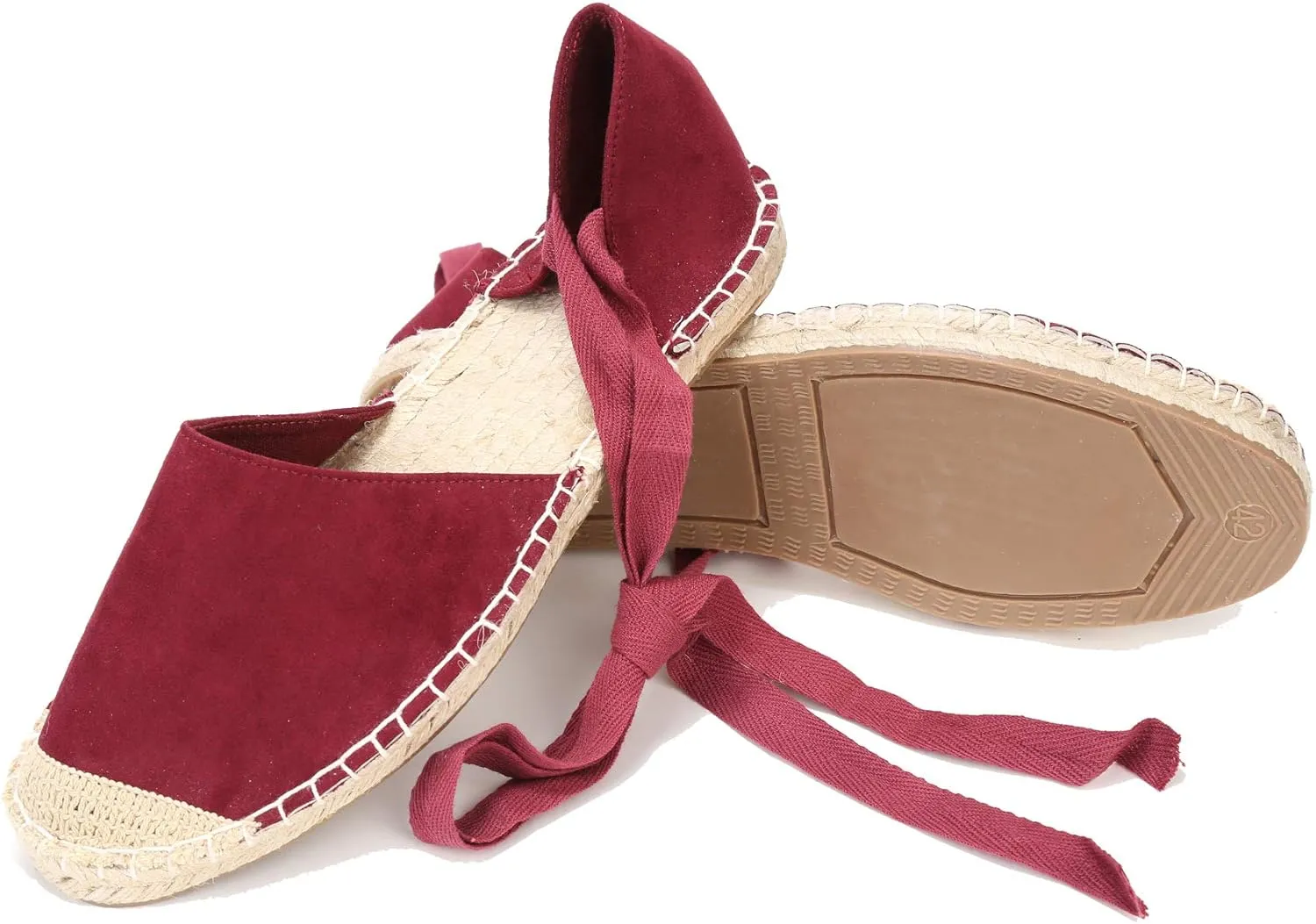 U-lite Women's Suede Cap-Toe Tie-up Ankle Strap Espadrille Flat Sandals