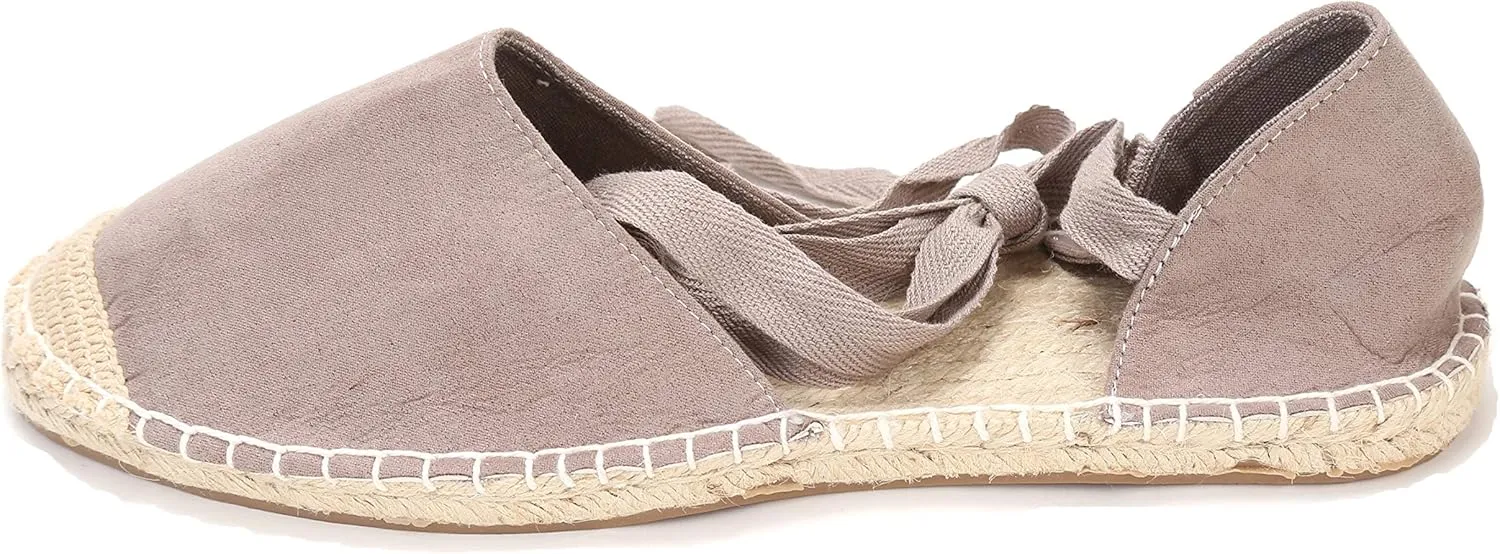 U-lite Women's Suede Cap-Toe Tie-up Ankle Strap Espadrille Flat Sandals