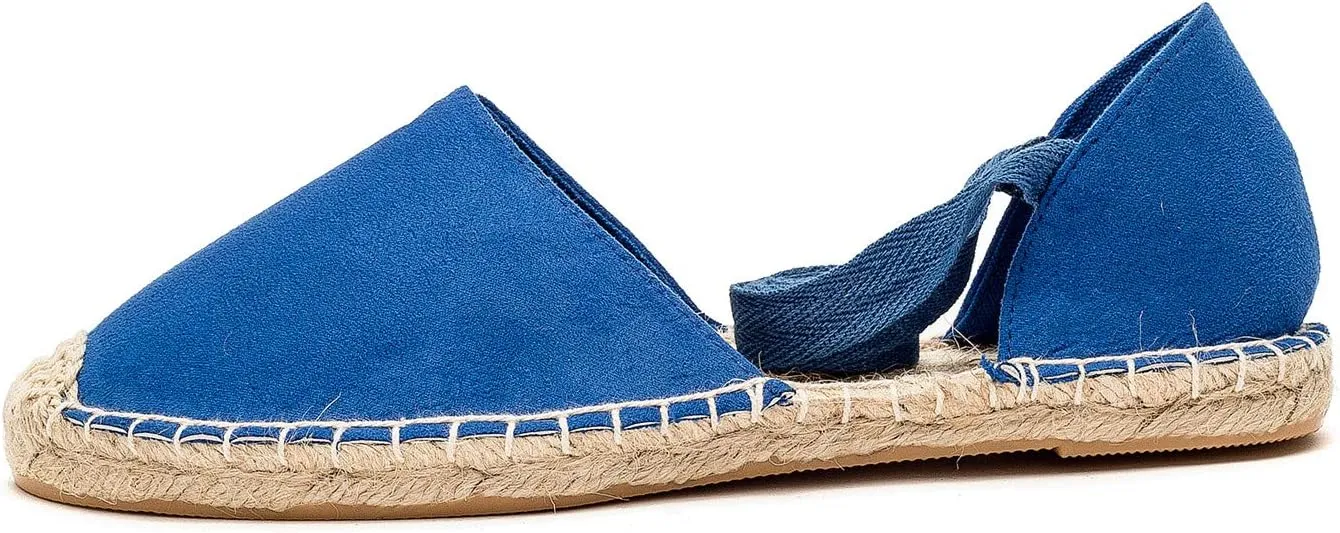 U-lite Women's Suede Cap-Toe Tie-up Ankle Strap Espadrille Flat Sandals
