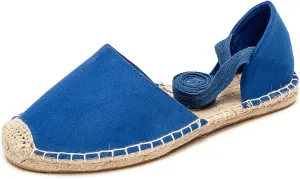U-lite Women's Suede Cap-Toe Tie-up Ankle Strap Espadrille Flat Sandals