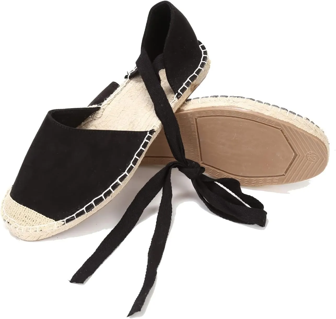 U-lite Women's Suede Cap-Toe Tie-up Ankle Strap Espadrille Flat Sandals
