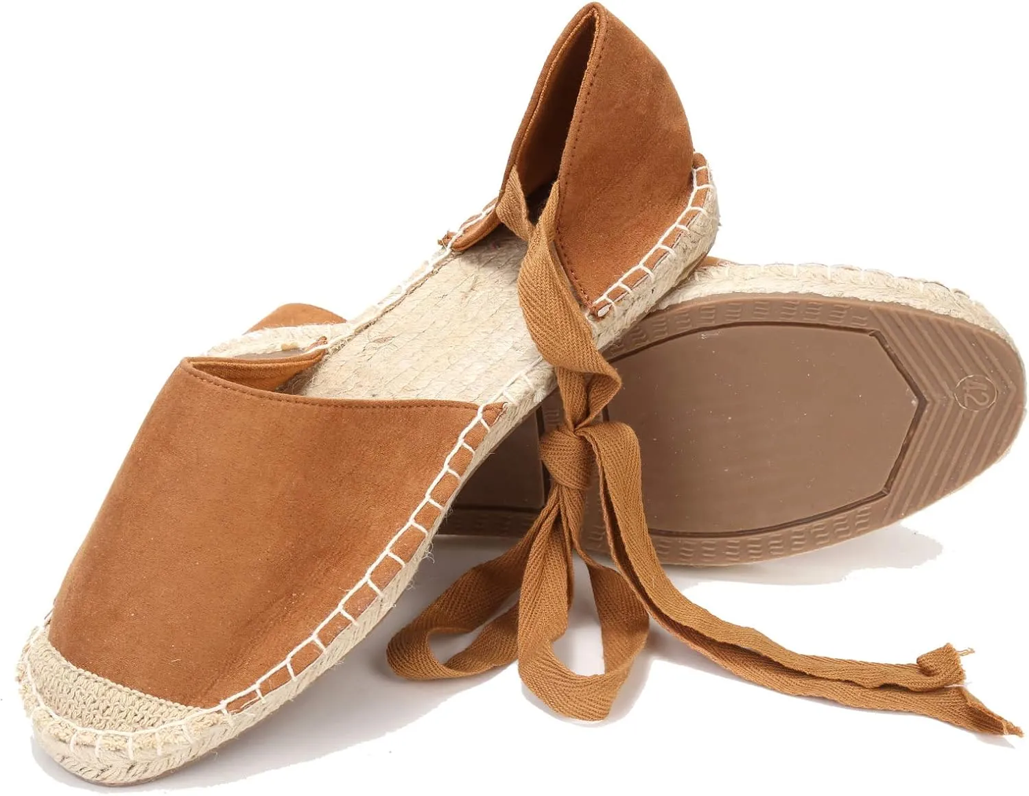 U-lite Women's Suede Cap-Toe Tie-up Ankle Strap Espadrille Flat Sandals