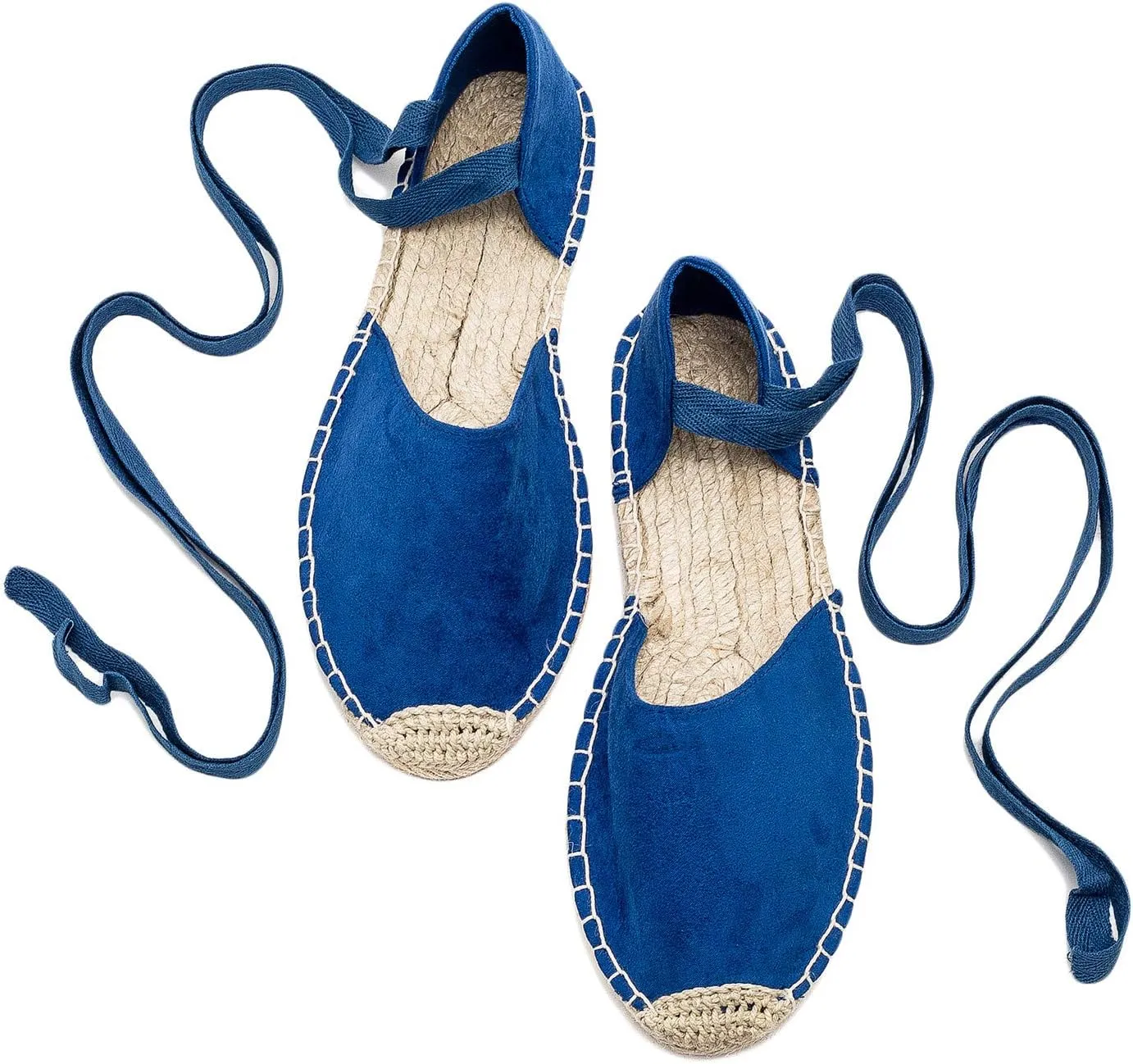 U-lite Women's Suede Cap-Toe Tie-up Ankle Strap Espadrille Flat Sandals
