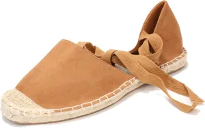 U-lite Women's Suede Cap-Toe Tie-up Ankle Strap Espadrille Flat Sandals