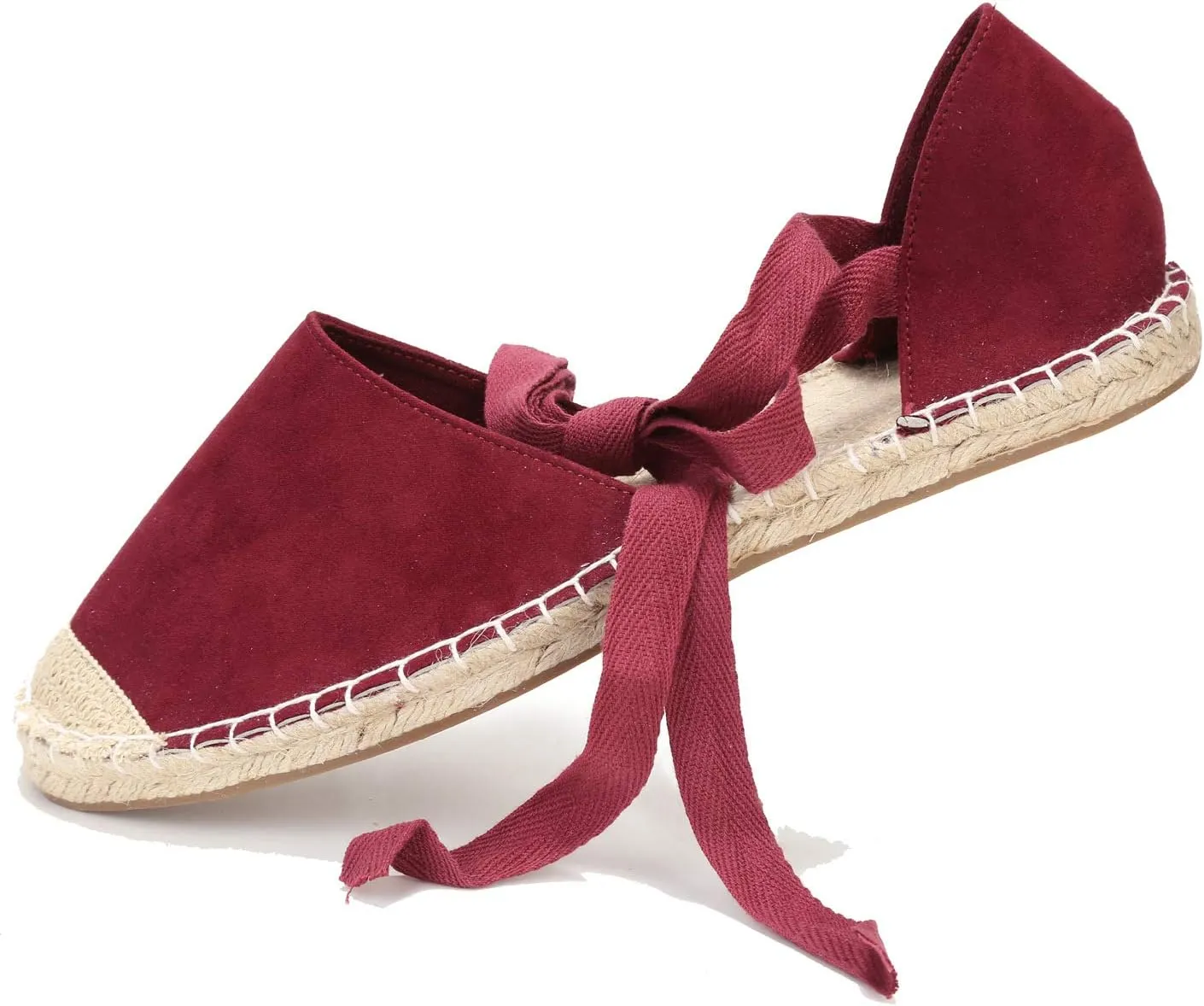 U-lite Women's Suede Cap-Toe Tie-up Ankle Strap Espadrille Flat Sandals