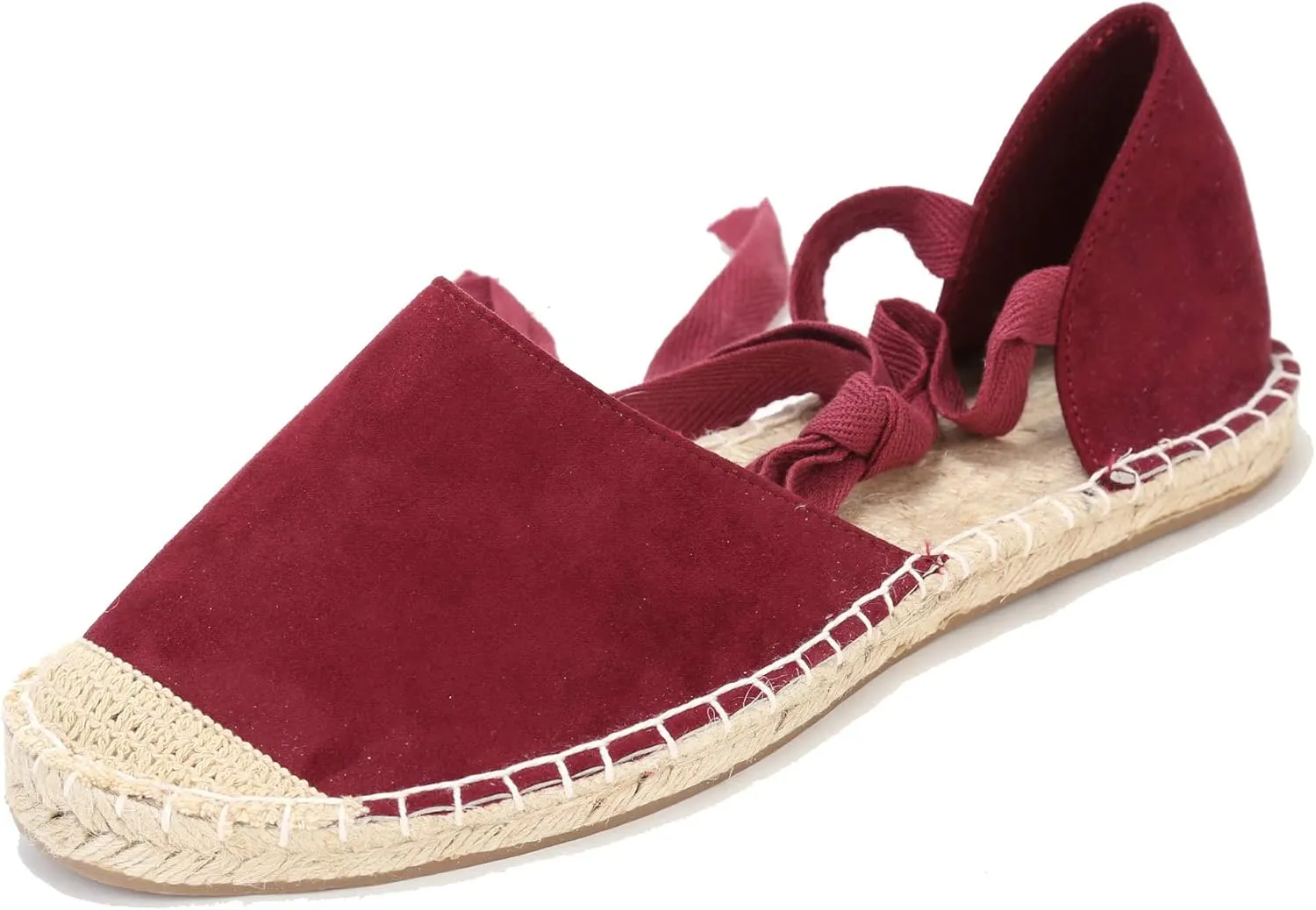 U-lite Women's Suede Cap-Toe Tie-up Ankle Strap Espadrille Flat Sandals