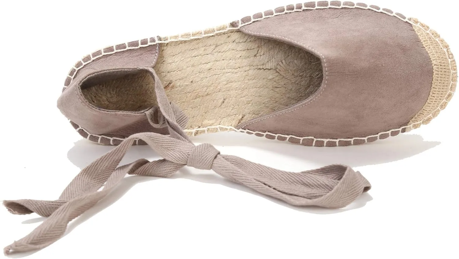 U-lite Women's Suede Cap-Toe Tie-up Ankle Strap Espadrille Flat Sandals