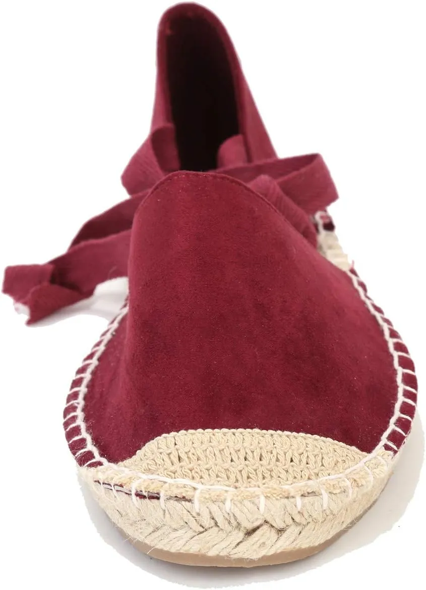 U-lite Women's Suede Cap-Toe Tie-up Ankle Strap Espadrille Flat Sandals