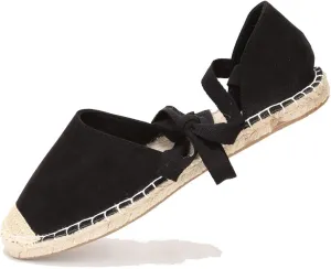 U-lite Women's Suede Cap-Toe Tie-up Ankle Strap Espadrille Flat Sandals
