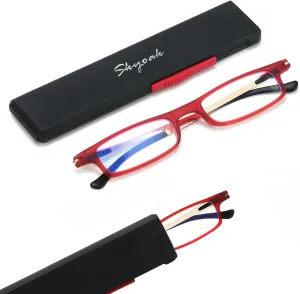 Ultra thin Lightweight Folding Reading Glasses Women Men TR90 Blue Light Blocking Anti UV/Eyestrain Foldable Compact Computer Readers Portable Unique Stretchable Slim Flat Case Red  2.0