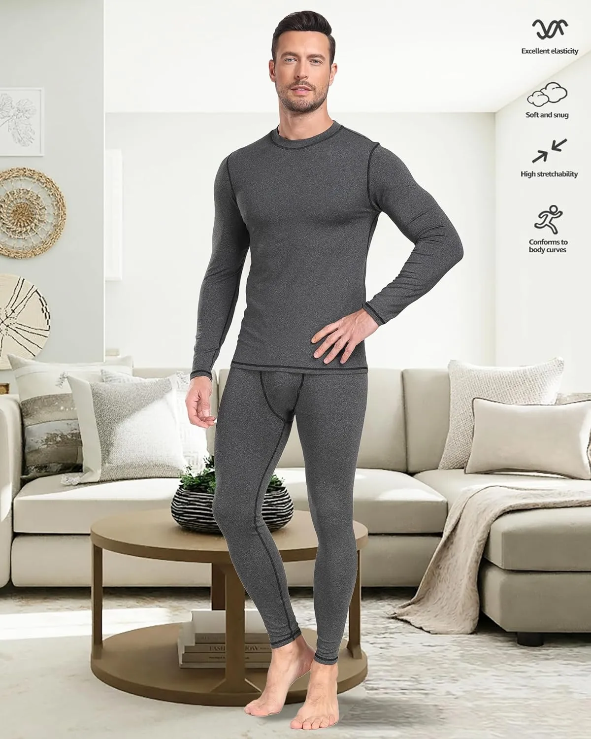 UNIQUEBLLA Long Johns Thermal Underwear Set for Men Thermal Base Layer Cold Weather Bottom Top