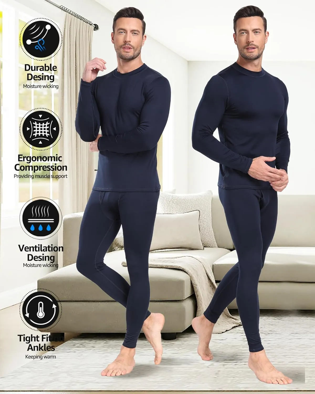 UNIQUEBLLA Long Johns Thermal Underwear Set for Men Thermal Base Layer Cold Weather Bottom Top