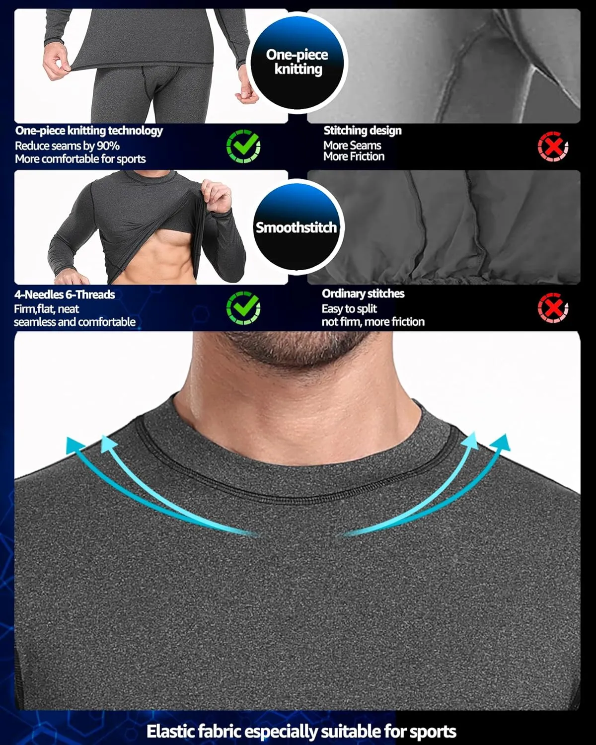 UNIQUEBLLA Long Johns Thermal Underwear Set for Men Thermal Base Layer Cold Weather Bottom Top