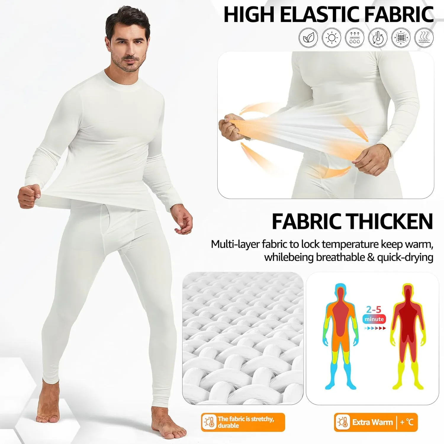 UNIQUEBLLA Long Johns Thermal Underwear Set for Men Thermal Base Layer Cold Weather Bottom Top