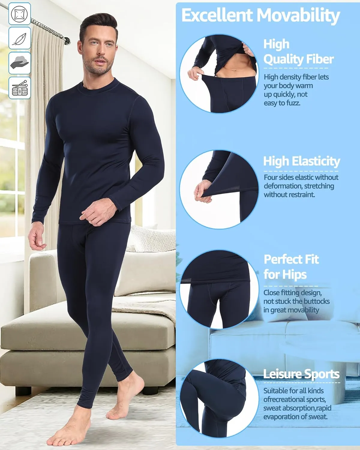 UNIQUEBLLA Long Johns Thermal Underwear Set for Men Thermal Base Layer Cold Weather Bottom Top