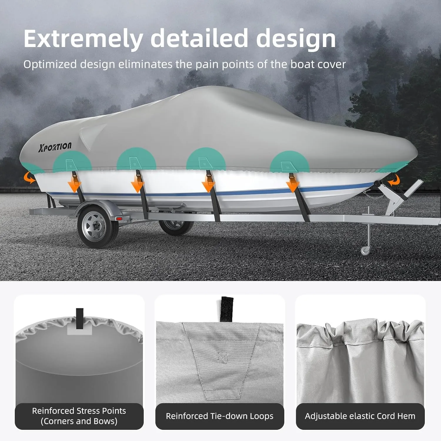 Universal Boat Cover 20-22 ft, Heavy Duty 900D Marine Grade Polyester Canvas, Waterproof & UV Resistant, Fits V-Hull, Runabout, Tri-Hull, Center Console,and Bass Boat with Reinforced Straps