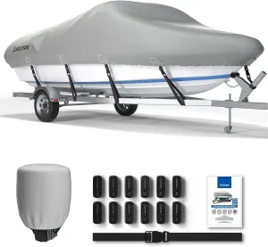 Universal Boat Cover 20-22 ft, Heavy Duty 900D Marine Grade Polyester Canvas, Waterproof & UV Resistant, Fits V-Hull, Runabout, Tri-Hull, Center Console,and Bass Boat with Reinforced Straps