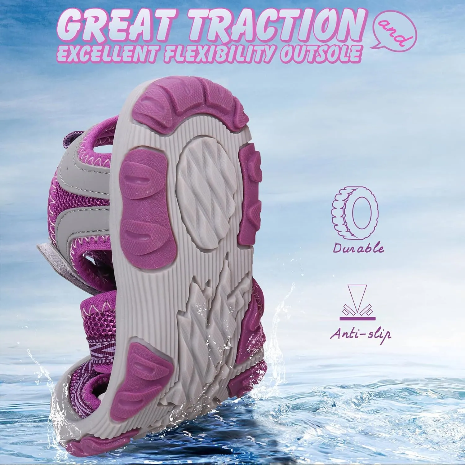 UOVO Boys Sandals Kids Sandals Hiking Athletic Closed-Toe Beach Summer Sandals for Boys Quick-Drying Slip Resistant