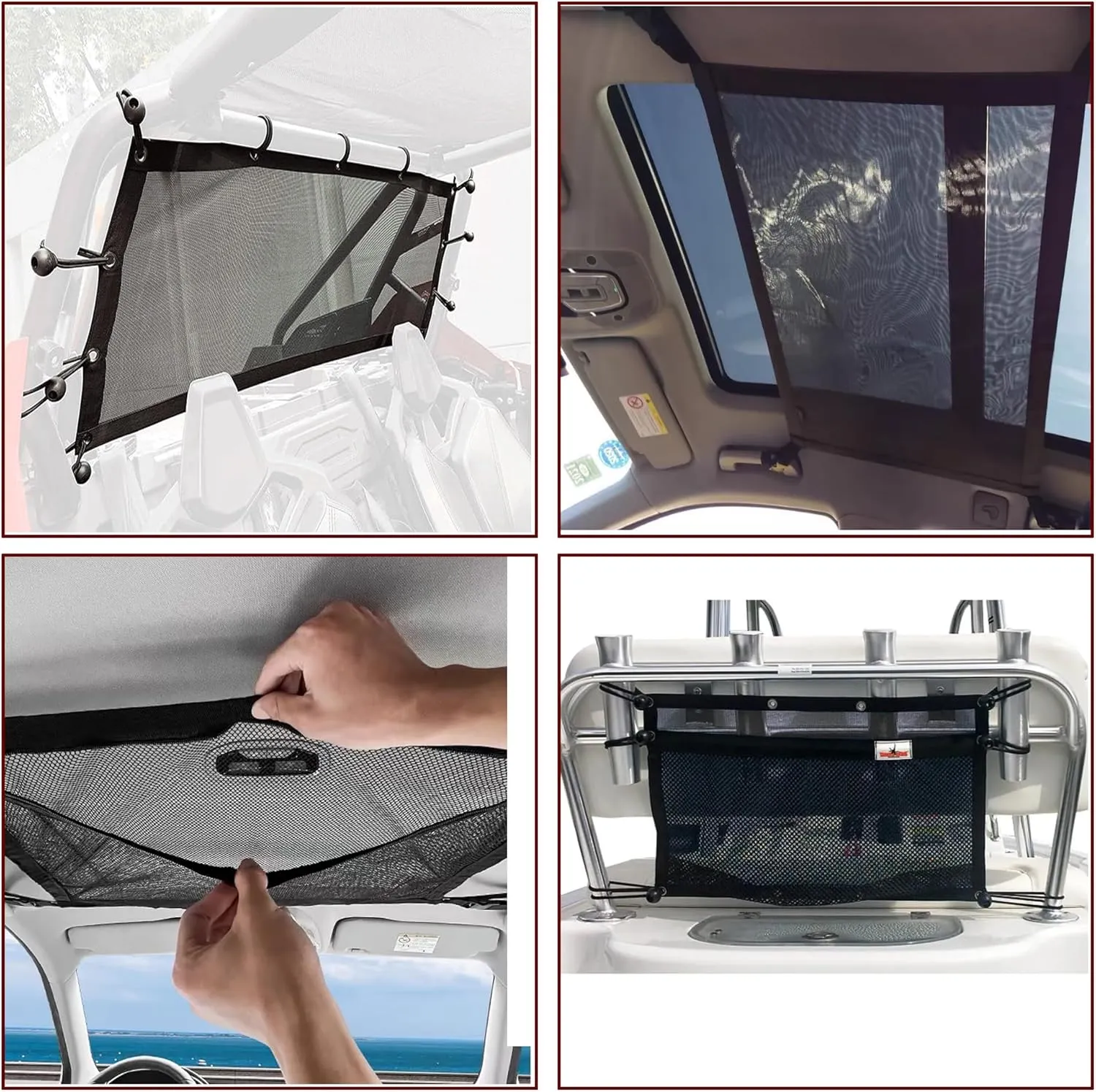 Upgrade Boat Storage Bag,Mesh Suspended Storage Organizer, Cargo Net Pocket Organizer Pouch Bag,Boat,Truck SUV Travel Long Road Trip Camping Interior Accessories with 6 pcs Elastic Ring(32 INCH)