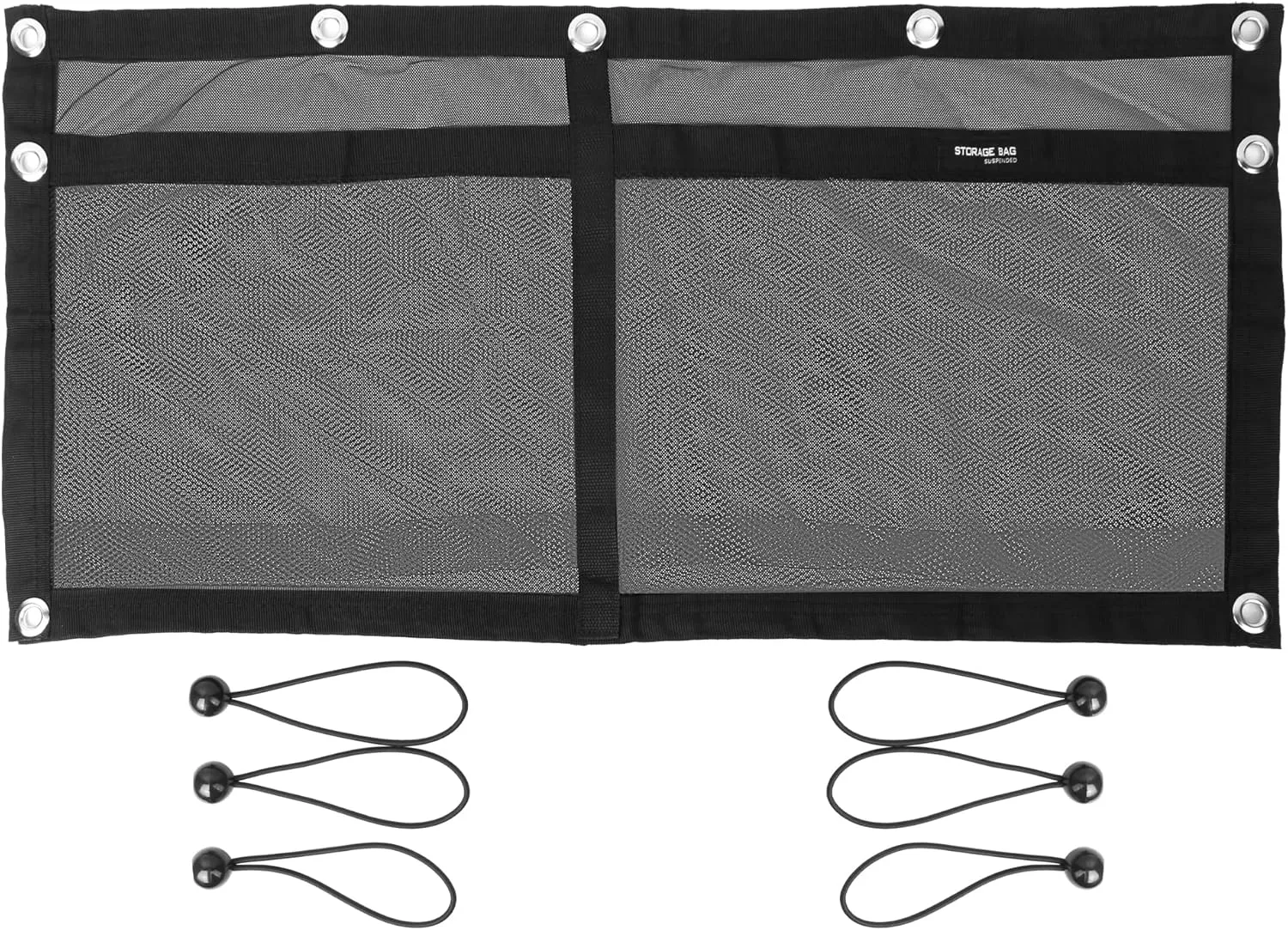Upgrade Boat Storage Bag,Mesh Suspended Storage Organizer, Cargo Net Pocket Organizer Pouch Bag,Boat,Truck SUV Travel Long Road Trip Camping Interior Accessories with 6 pcs Elastic Ring(32 INCH)