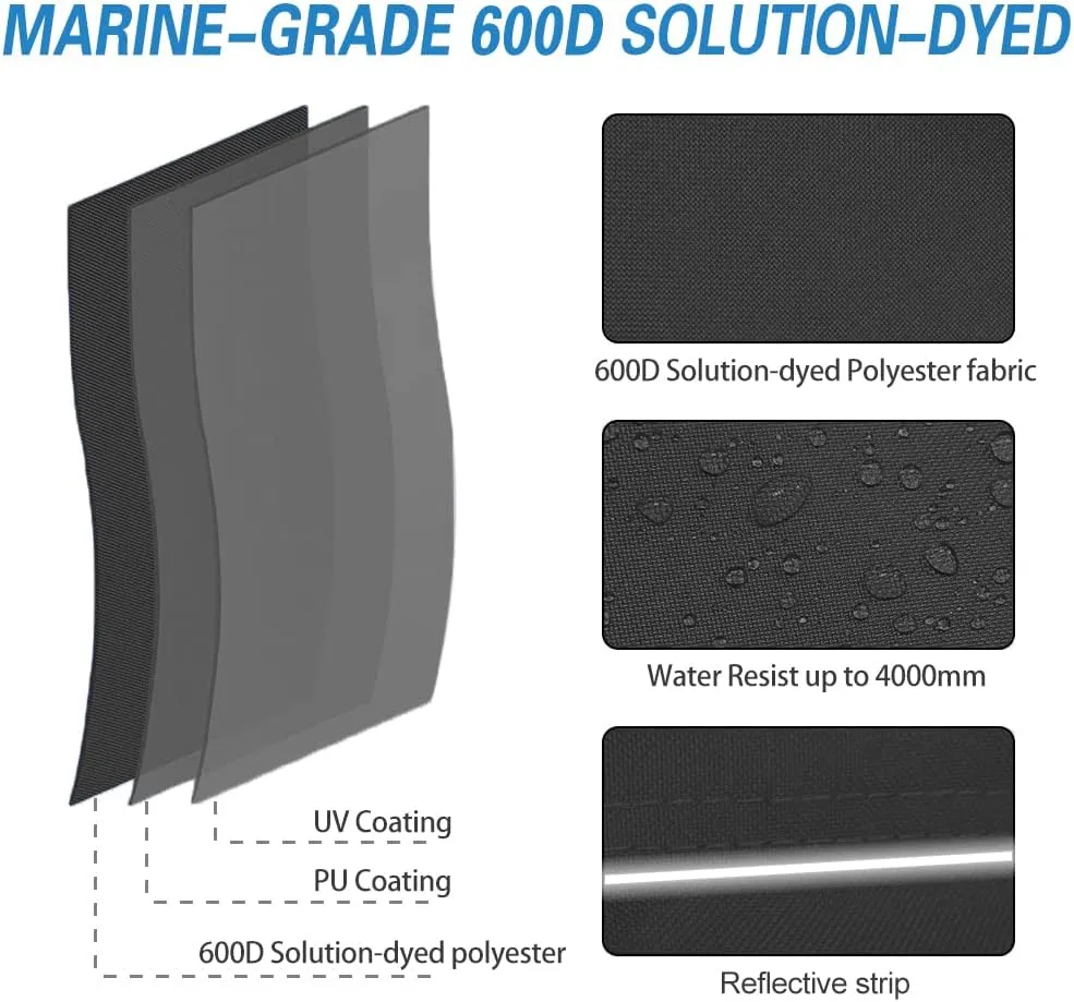 Upgraded Fade and Crack Resistant Trailerable Jet Ski Cover, Heavy-Duty Waterproof and UV Protection PWC Cover,Jetski Watercraft Cover with Reflective Strips Black Fits from 116"-125"(2 Seater)