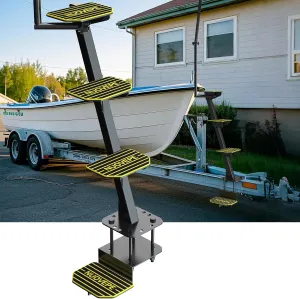Upgraded Heavy Duty Boat Trailer Steps – 4 Step Tongue Ladder with Safety Handle, 500 lbs Capacity, EVA Anti-Slip Mat, Anti-Rust & Corrosion-Resistant, Universal Fit for Bass & Pontoon Boats