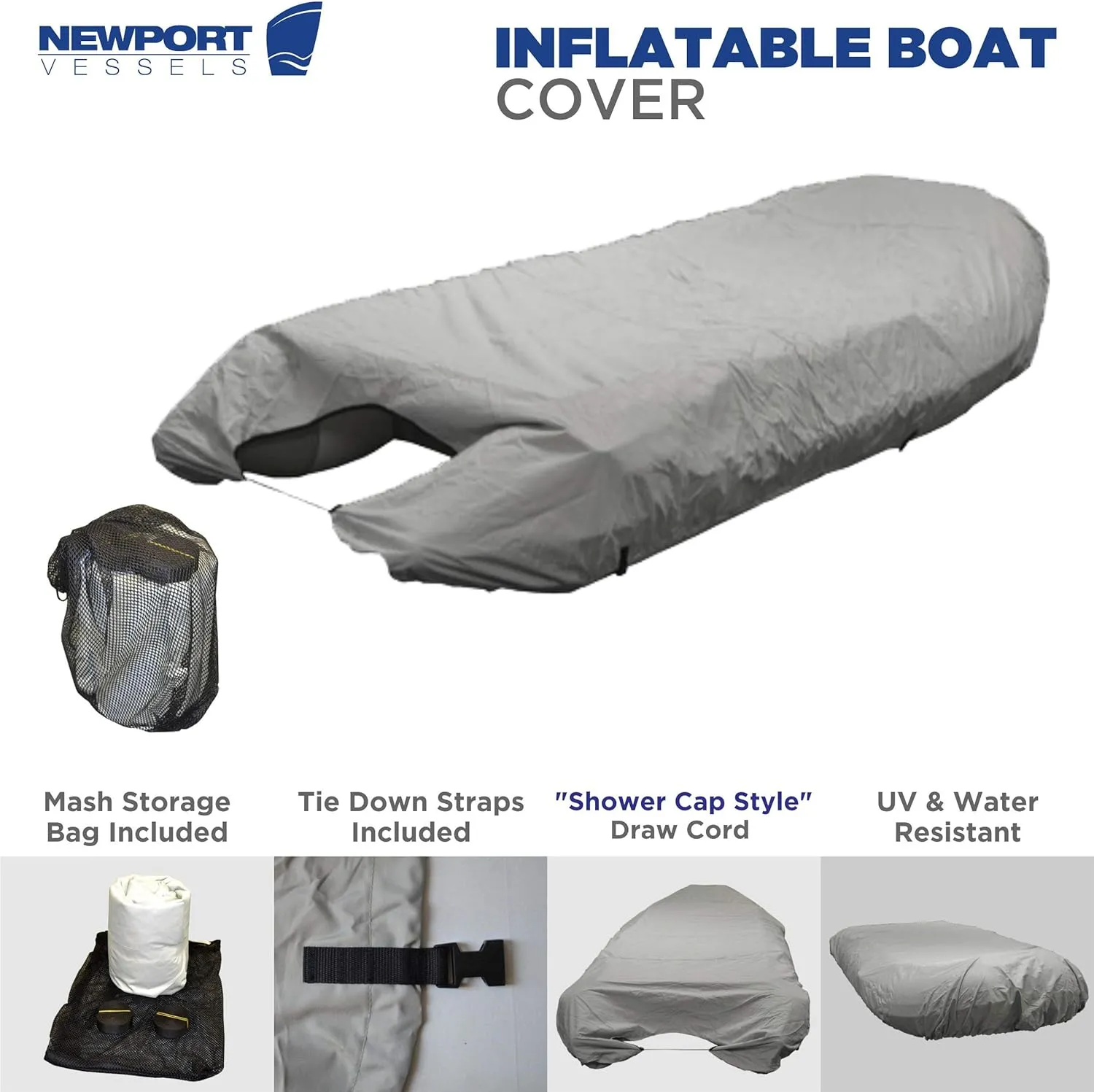 UV Resistant Inflatable Dinghy Boat Cover, Grey, 8-9-Feet