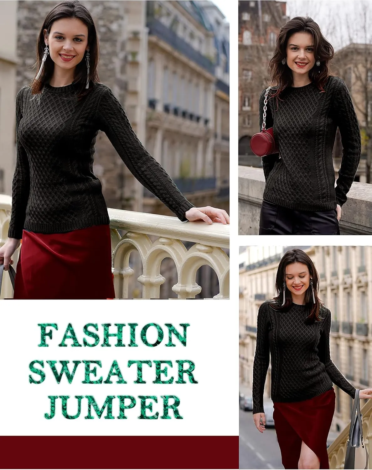 v28 Women Crew Neck Knit Stretchable Elasticity Long Sleeve Sweater Jumper Pullover