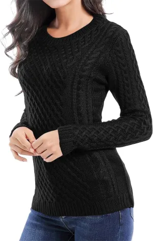 v28 Women Crew Neck Knit Stretchable Elasticity Long Sleeve Sweater Jumper Pullover