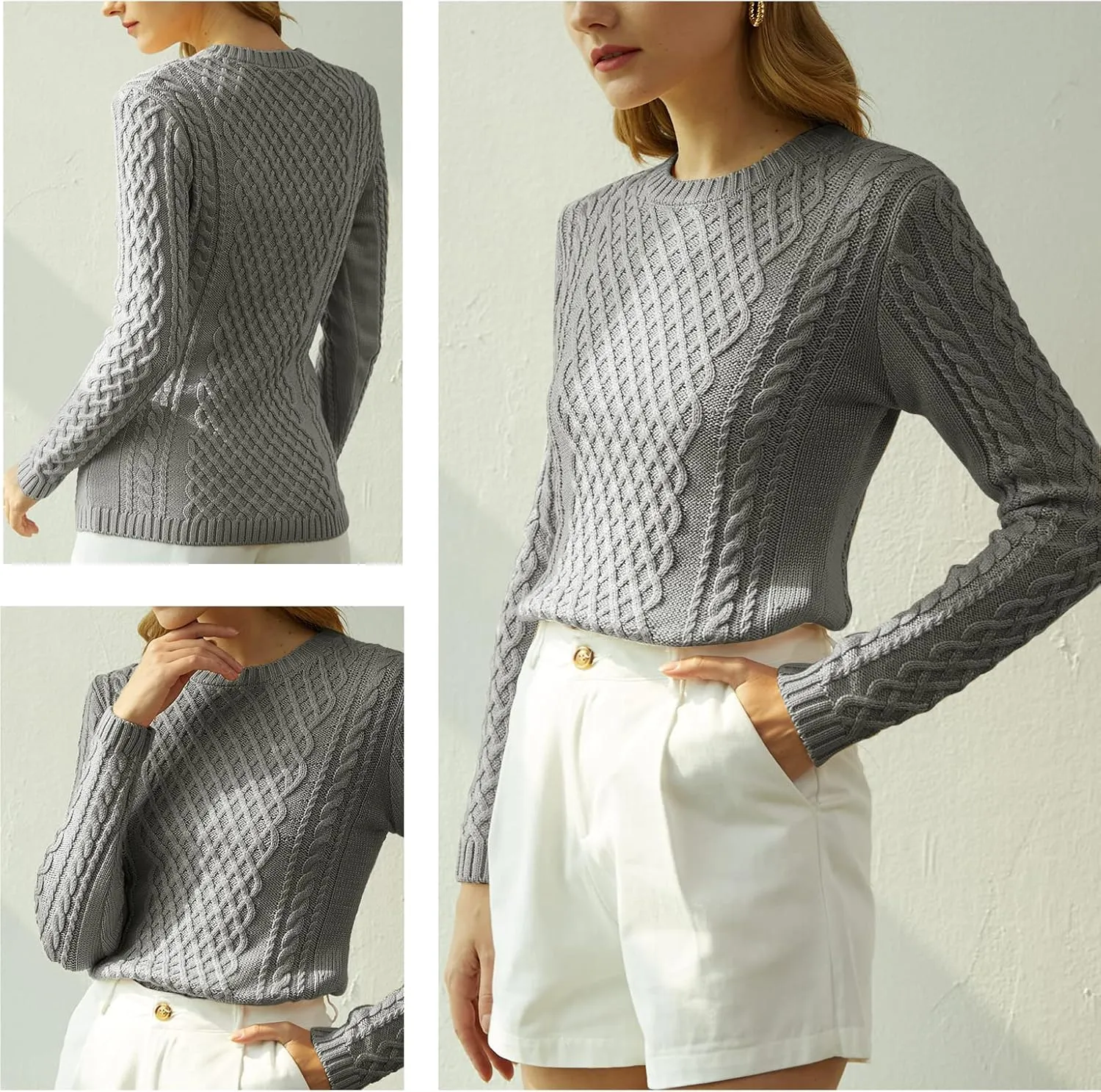 v28 Women Crew Neck Knit Stretchable Elasticity Long Sleeve Sweater Jumper Pullover