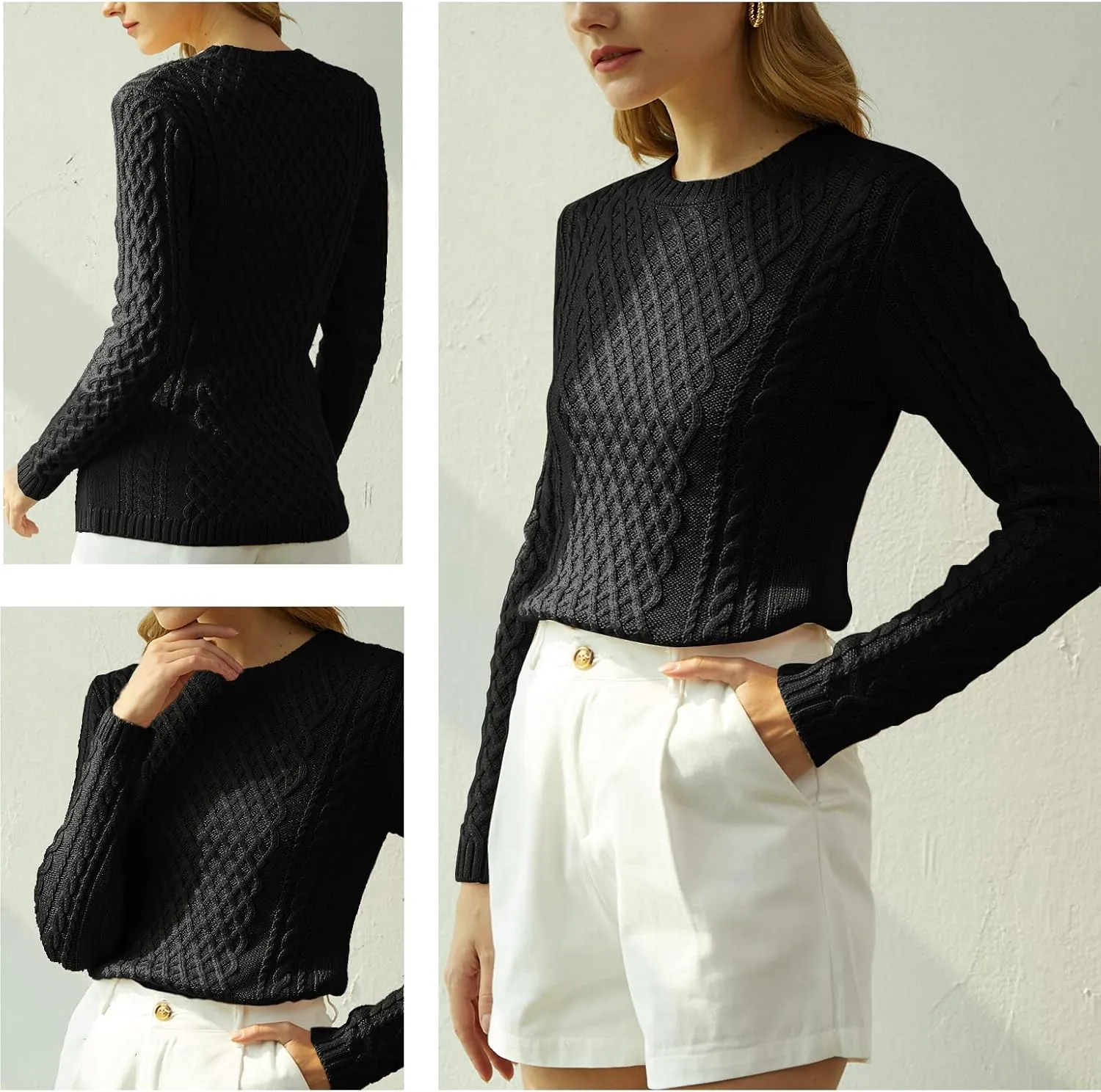 v28 Women Crew Neck Knit Stretchable Elasticity Long Sleeve Sweater Jumper Pullover
