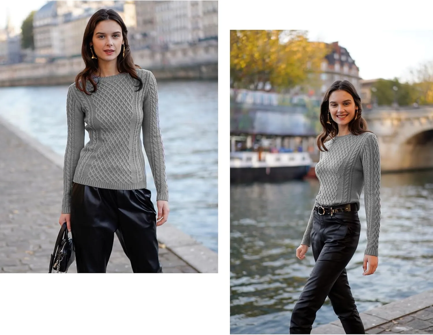 v28 Women Crew Neck Knit Stretchable Elasticity Long Sleeve Sweater Jumper Pullover