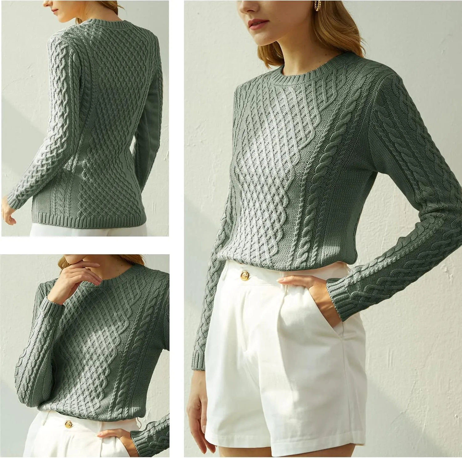 v28 Women Crew Neck Knit Stretchable Elasticity Long Sleeve Sweater Jumper Pullover