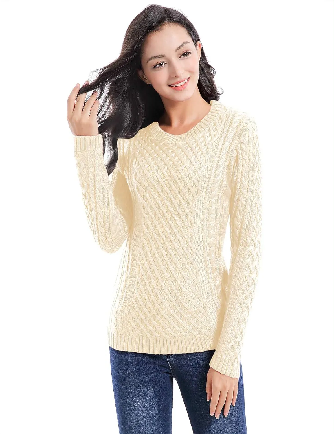 v28 Women Crew Neck Knit Stretchable Elasticity Long Sleeve Sweater Jumper Pullover
