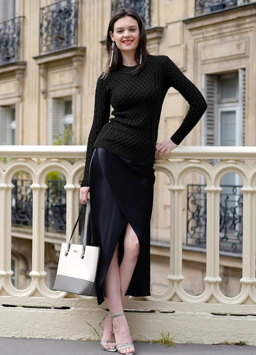 v28 Women Crew Neck Knit Stretchable Elasticity Long Sleeve Sweater Jumper Pullover