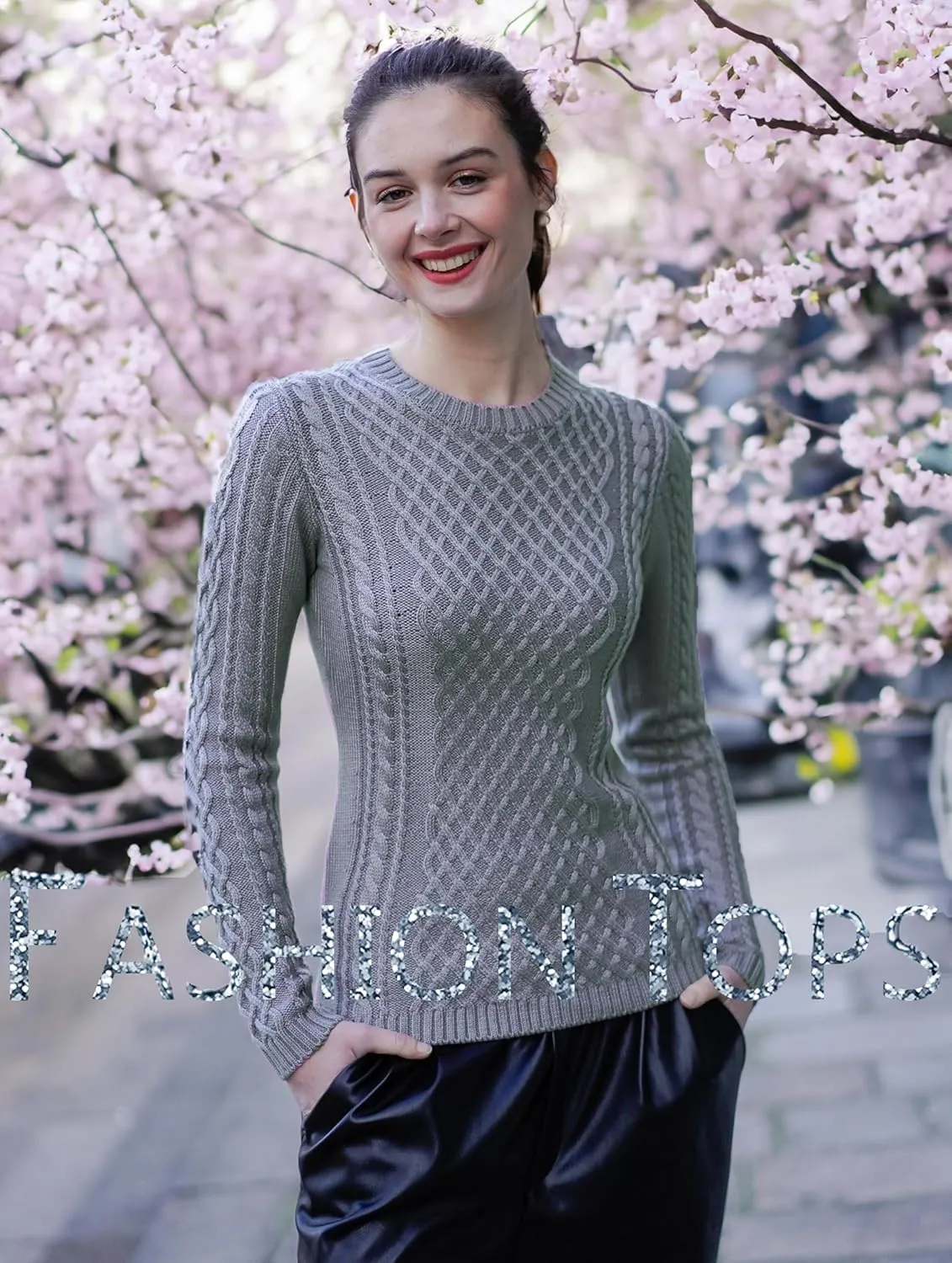 v28 Women Crew Neck Knit Stretchable Elasticity Long Sleeve Sweater Jumper Pullover