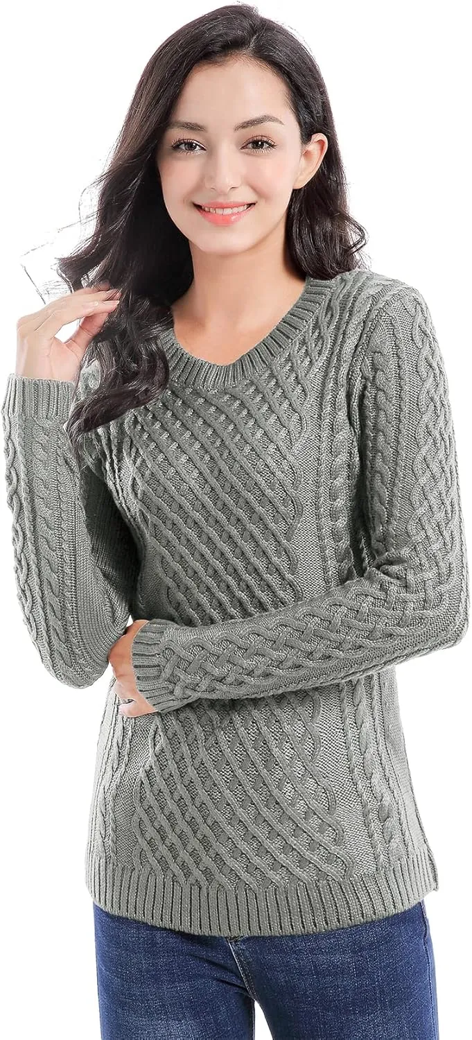 v28 Women Crew Neck Knit Stretchable Elasticity Long Sleeve Sweater Jumper Pullover