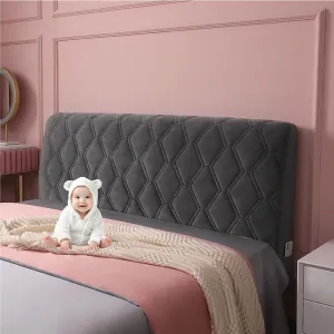 Velvet Bed Headboard Cover Twin Full Queen King Size, Quilted Bed Headboard Slipcover Soft Dustproof Headboard Protector Cover for Dormitory Bedroom Decoration (Grey,Full:130cm(51"))