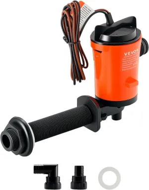 VEVOR 800 GPH Livewell Pump for Boat, 12V Livewell Aerator Pump with Detachable Motor, 90-Degree Baitwell Pumps for Boats, Corrosion-Resistant Submersible Aerator Pump, for Freshwater and Saltwater