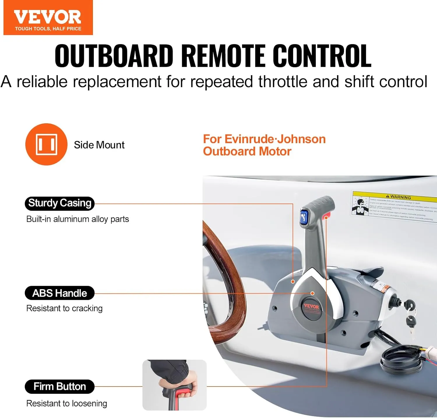 VEVOR Boat Throttle Control, 5006180 Side-Mounted Outboard Remote Control Box for Evinrude Johnson, Marine Throttle Control Box with Power Trim Switch and Lanyard