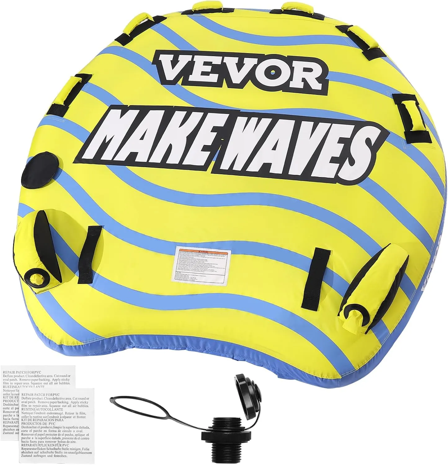VEVOR Towable Tube for Boating, 1-4 Riders Inflatable Towable Tubes with Deck Seats and Backrest, 340/510/680 lbs Water Sport Tube,Full Nylon Cover, EVA Grab Handles and Speed Safety Valve