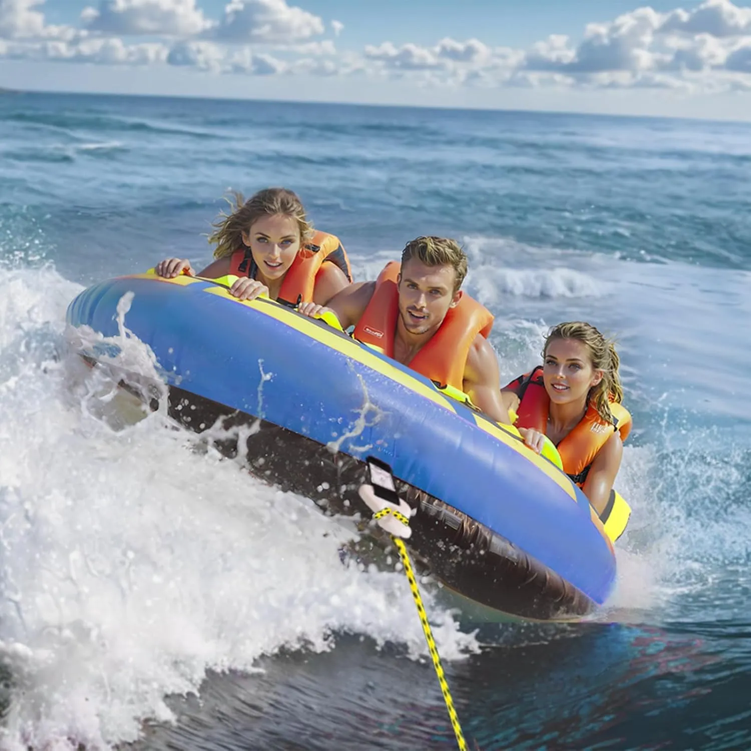VEVOR Towable Tube for Boating, 1-4 Riders Inflatable Towable Tubes with Deck Seats and Backrest, 340/510/680 lbs Water Sport Tube,Full Nylon Cover, EVA Grab Handles and Speed Safety Valve