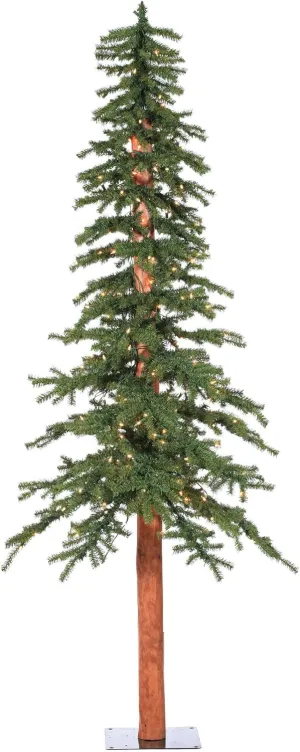 Vickerman 7' Natural Alpine Artificial Christmas Tree, Prelit - Faux Christmas Tree - Seasonal Indoor Home Decor - Metal Stand Included- Featuring 921 PVC Tips and 300 Clear Lights