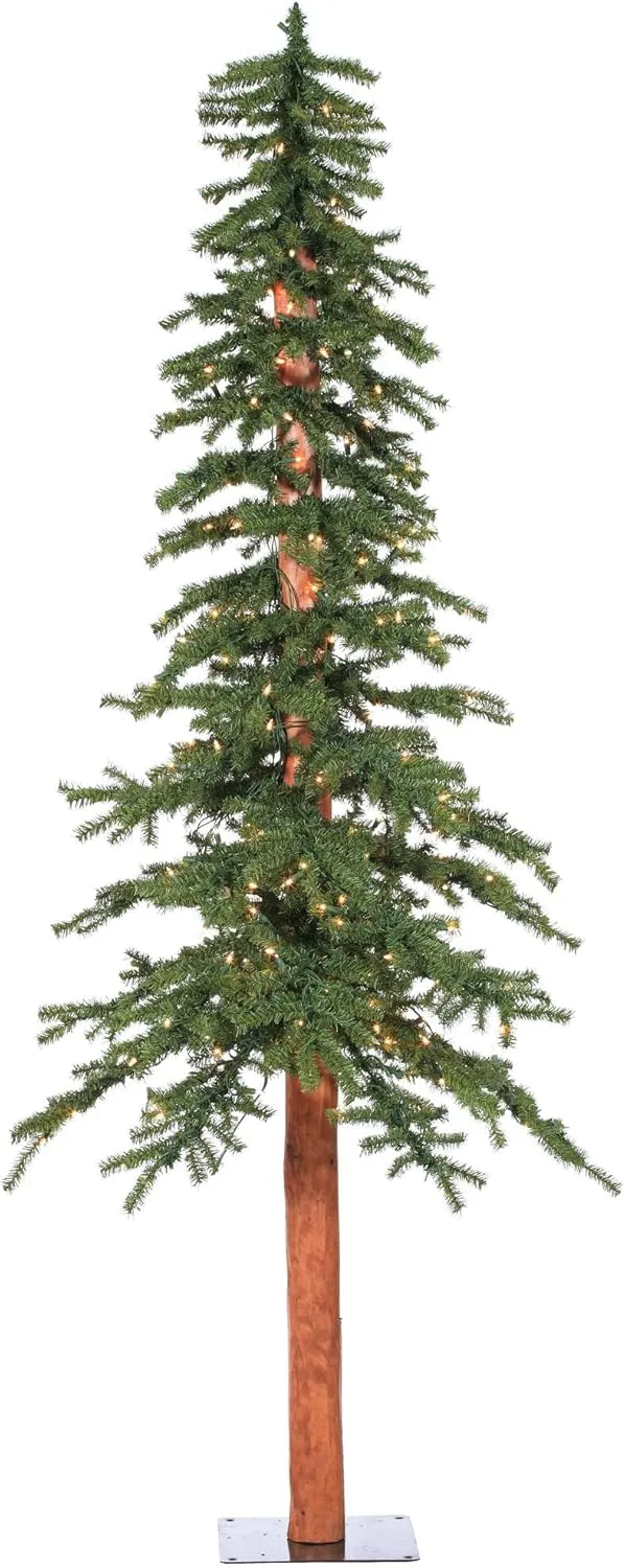 Vickerman 7' Natural Alpine Artificial Christmas Tree, Prelit - Faux Christmas Tree - Seasonal Indoor Home Decor - Metal Stand Included- Featuring 921 PVC Tips and 300 Clear Lights