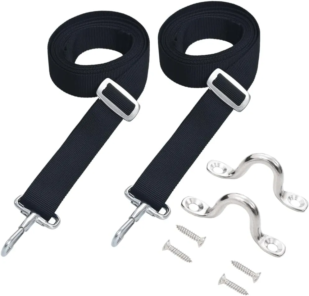 'vidaXL Bimini Top Straps 2 Pack- Adjustable, UV, and Corrosion-Resistant 100% Polyester Boat Canopy Straps with Stainless Steel Clips for All Boat Sizes