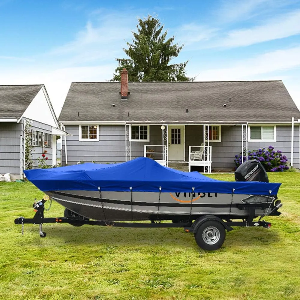 VINGLI Boat Covers 17-19ft Heavy Duty 600D Polyester Waterproof UV Resistant Marine Grade, Durable and Tear Proof, Tri-Hull Fishing Ski Pro-Style Bass Boats - Blue